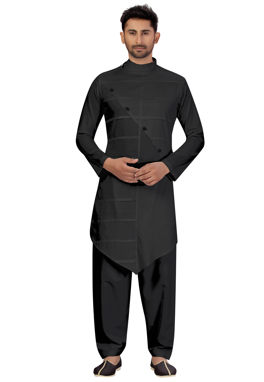 Agile funky stylish little boy pathani kurta and patiyala salwar suit black  set.