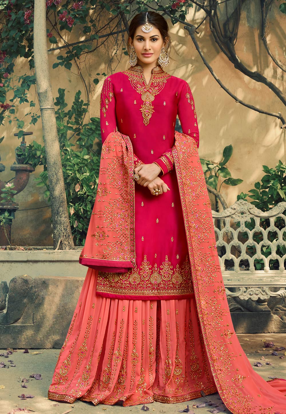 Magenta Georgette Embroidered Sharara Suit 185738