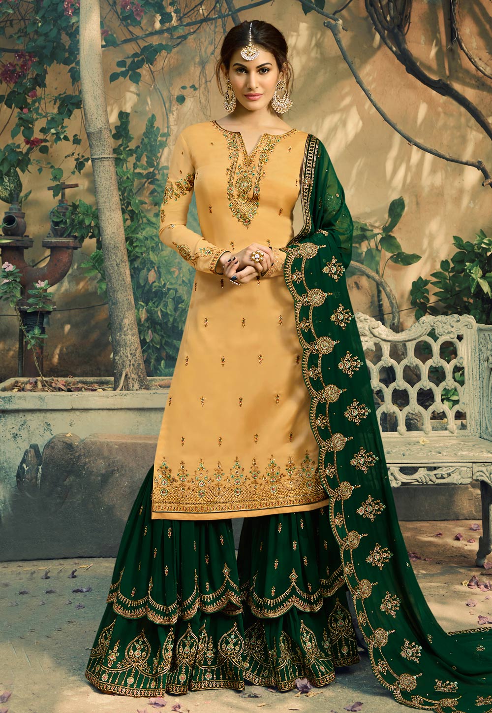 Yellow Georgette Sharara Suit 185739