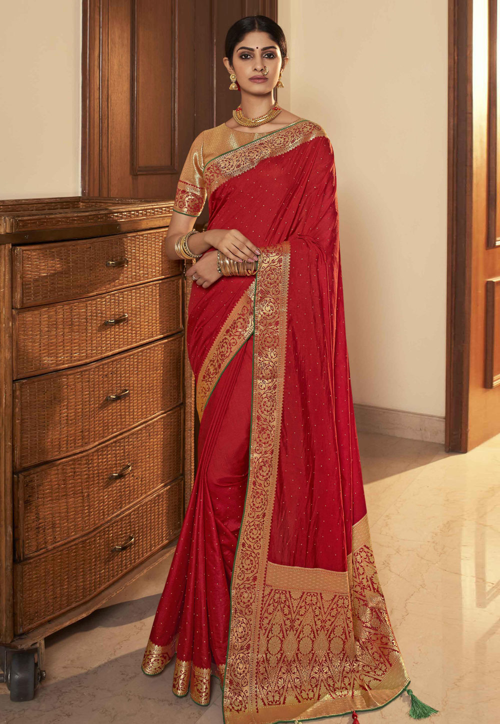 Red Silk Saree With Blouse 228117
