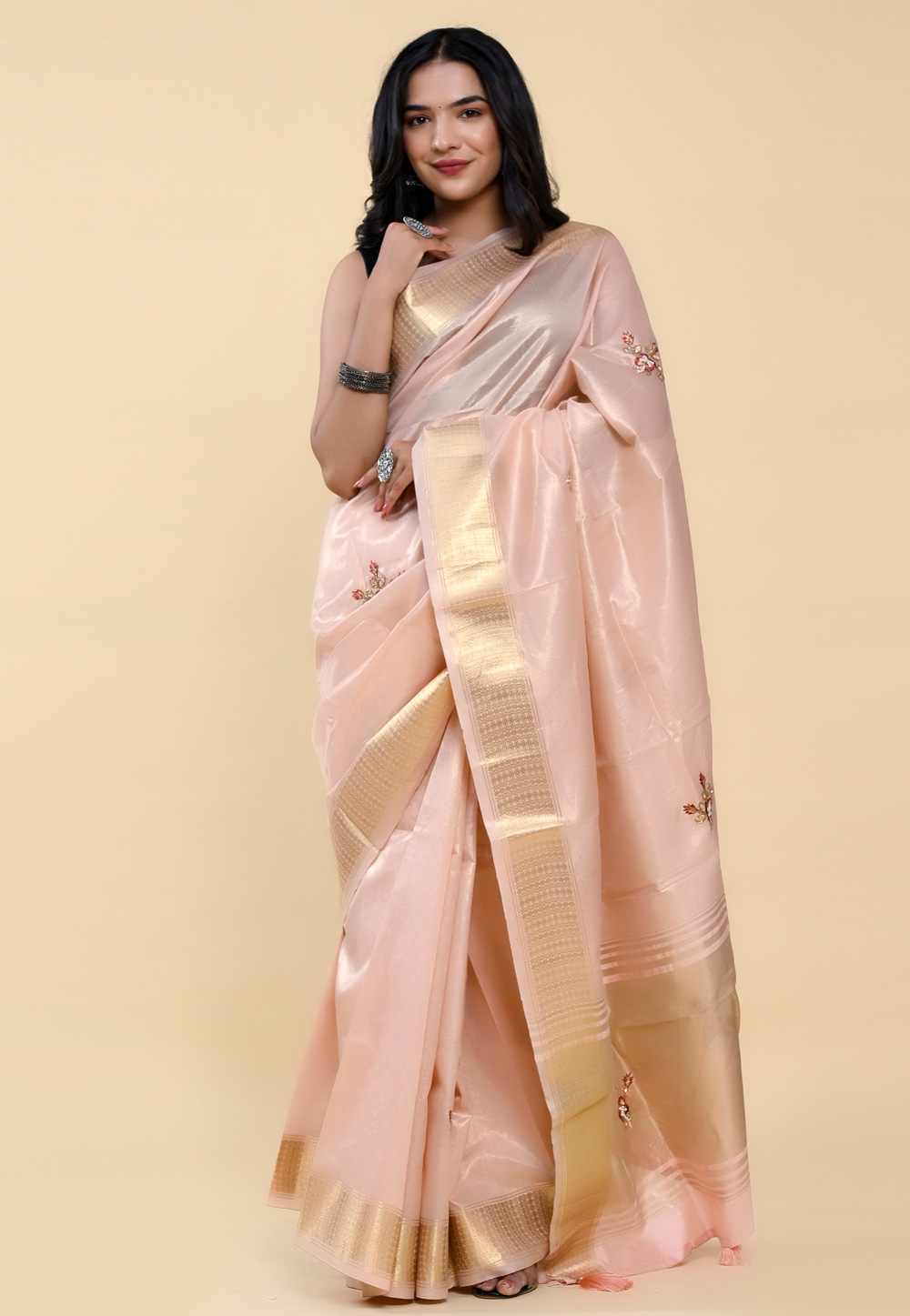 Light Pink Cotton Saree With Blouse 264522
