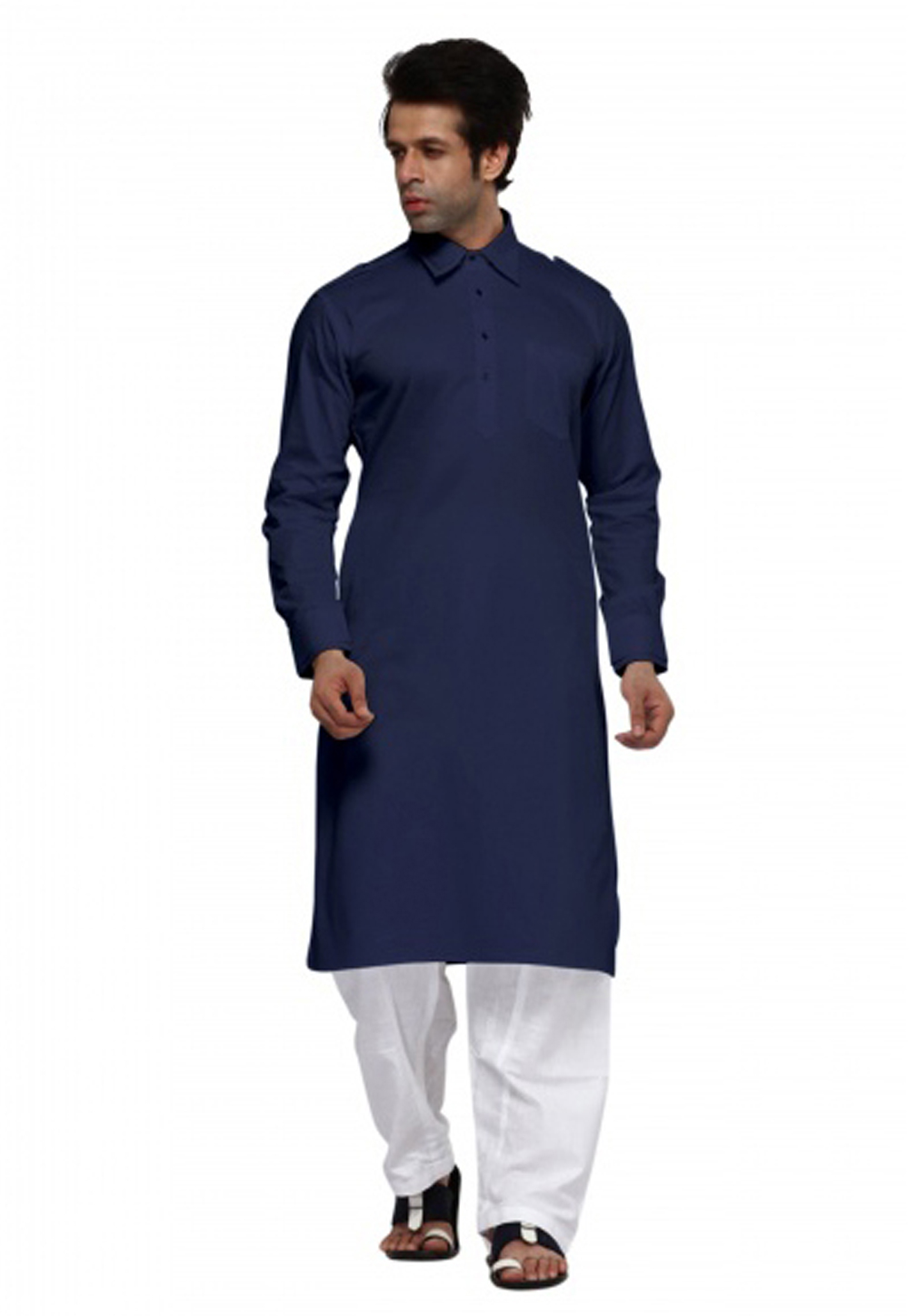 Navy Blue Cotton Pathani Suit 231083