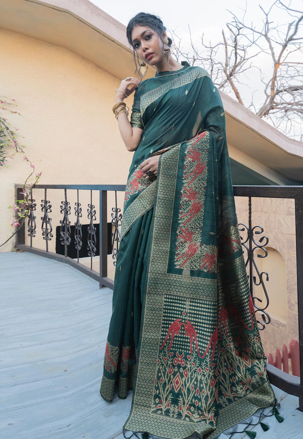 Green Tussar Silk Saree With Blouse 225528