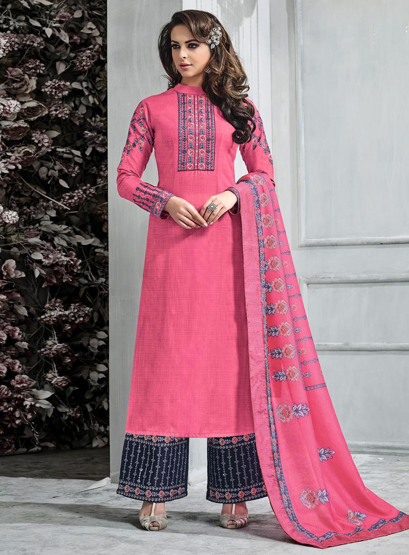 Pink Banarasi Silk Readymade Pakistani Style Suit 129806