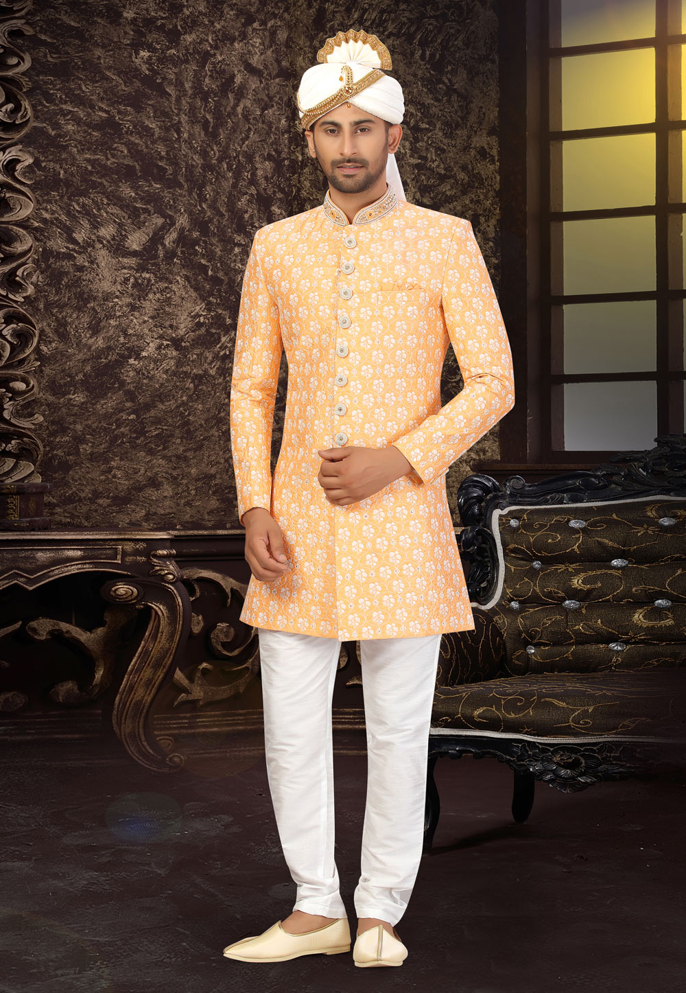 Yellow Art Silk Indo Western Suit 231318