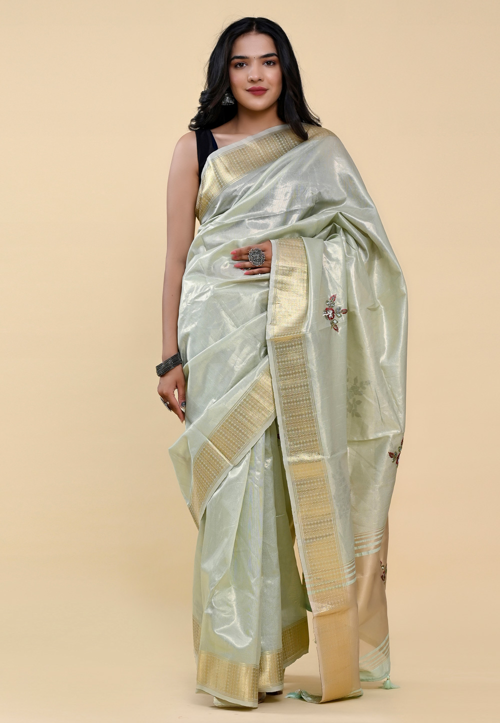 Pista Green Cotton Saree With Blouse 264523