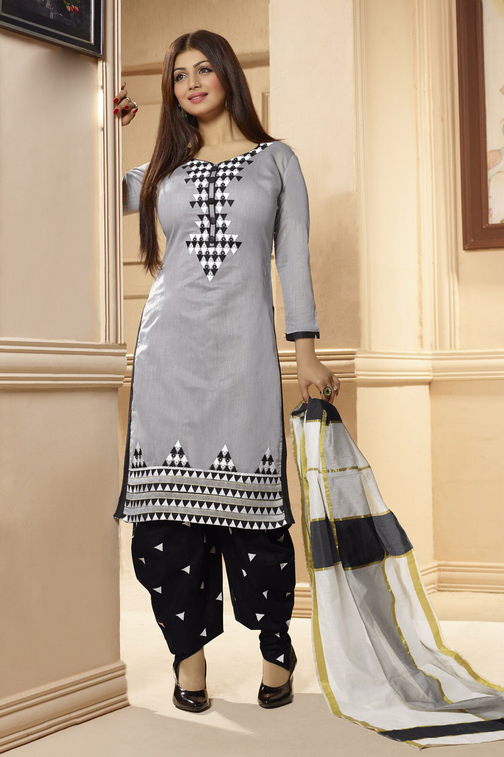 Ayesha Takia Grey Chanderi Punjabi Suit 60311