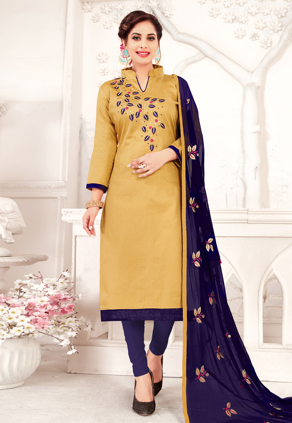 Light Yellow Glace Cotton Pakistani Style Suit 154636