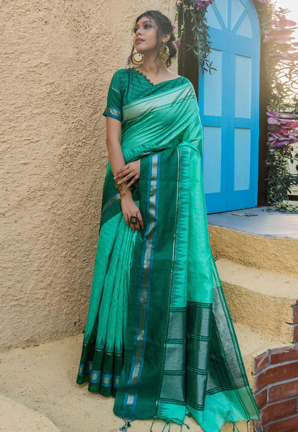 Green Raw Silk Festival Wear Saree 225730
