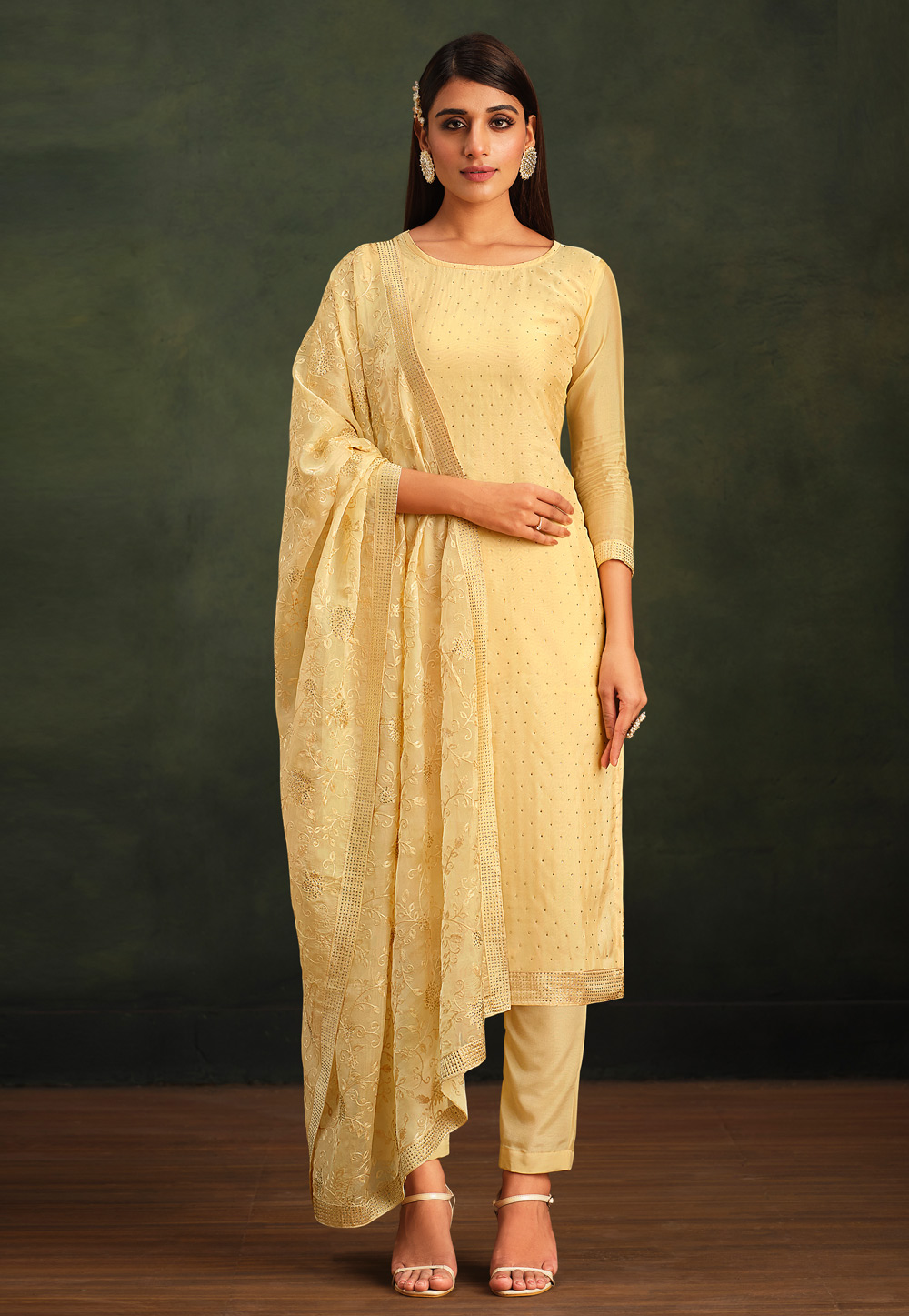 Yellow Organza Pakistani Suit 255239