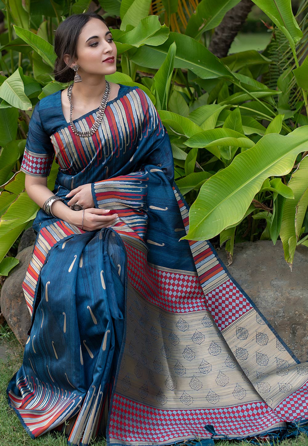 Blue Tussar Silk Festival Wear Saree 225983