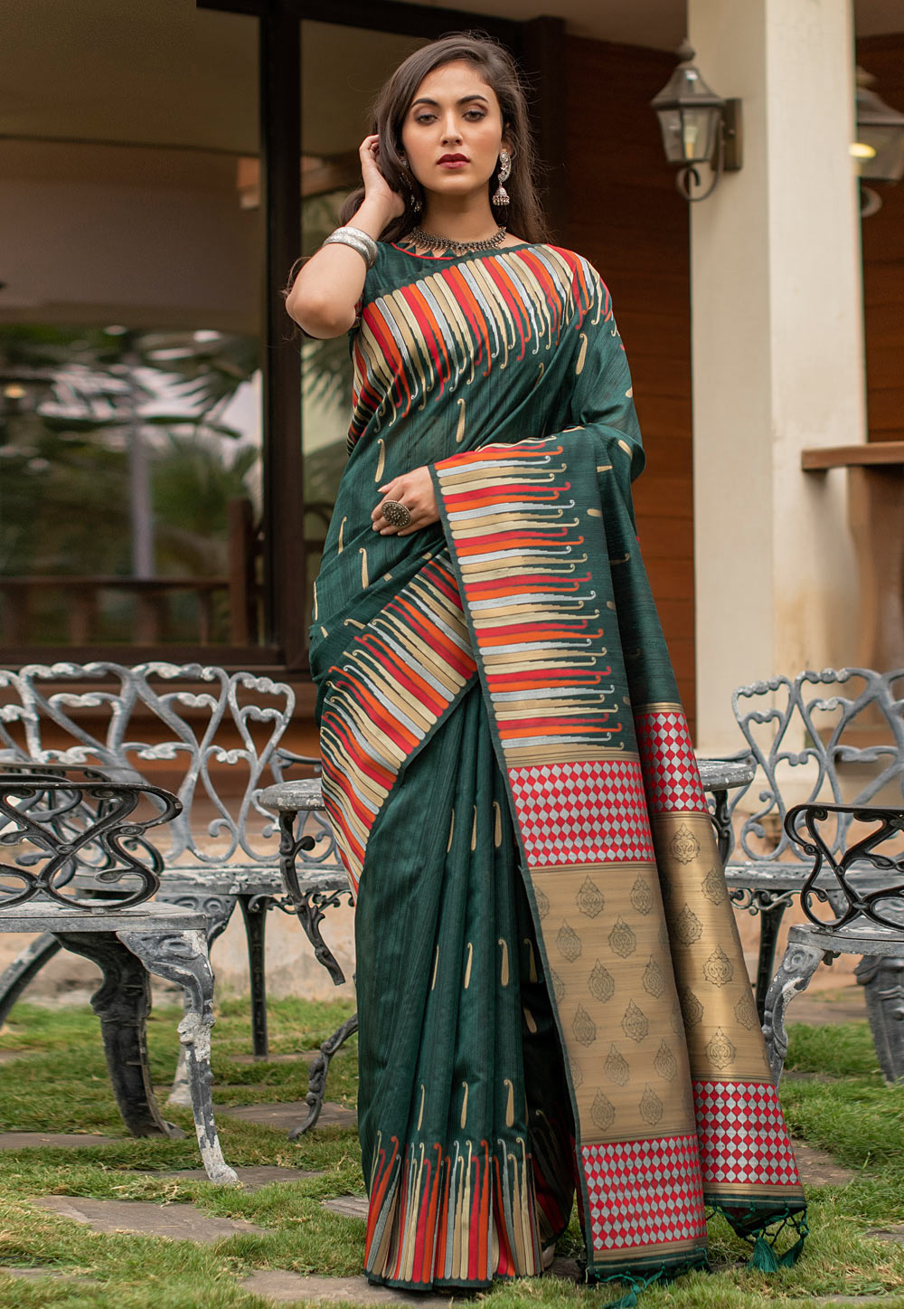 Green Tussar Silk Saree With Blouse 225984