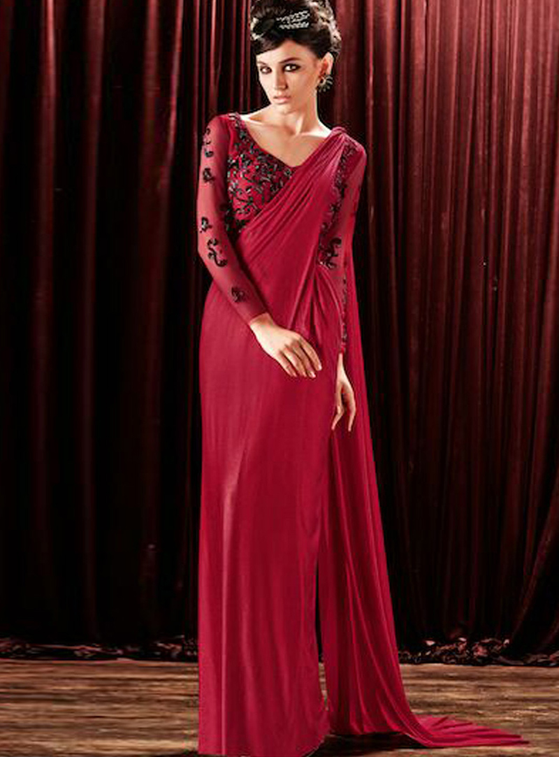 Red Lycra Designer Gown 105380