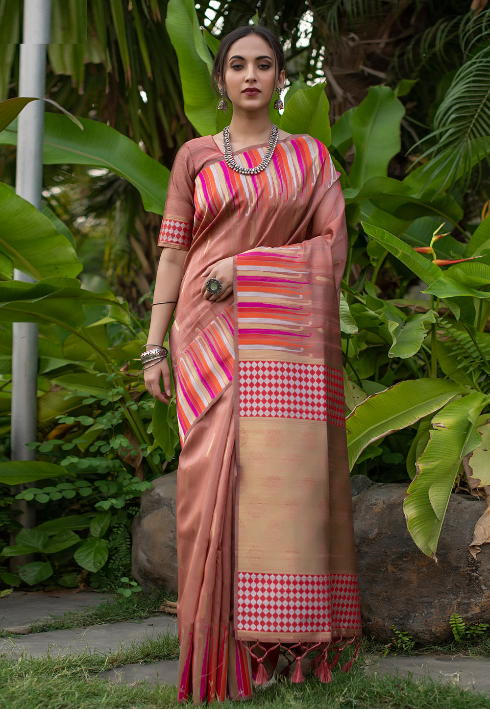 Peach Tussar Silk Festival Wear Saree 225985