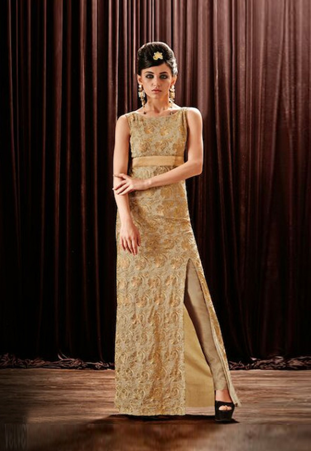 Beige Chiffon Designer Gown 67059