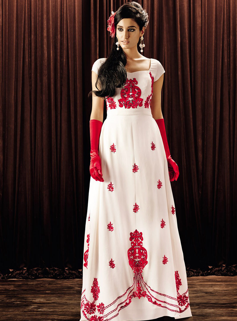 Off White Georgette Floor Length Readymade Gown 67060