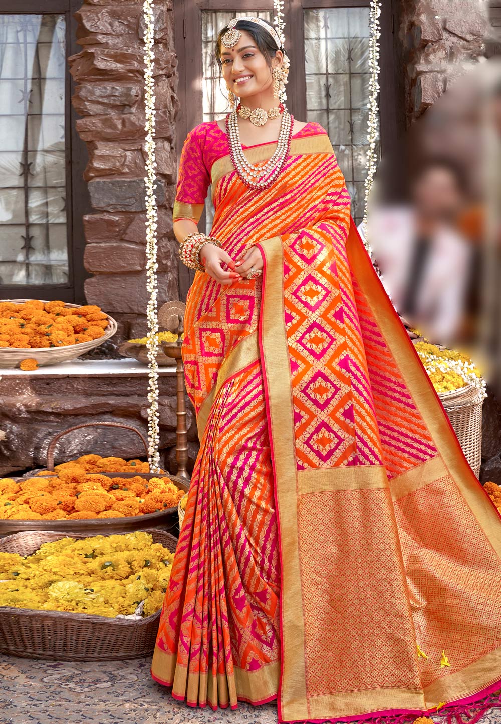 Orange Silk Saree With Blouse 228249