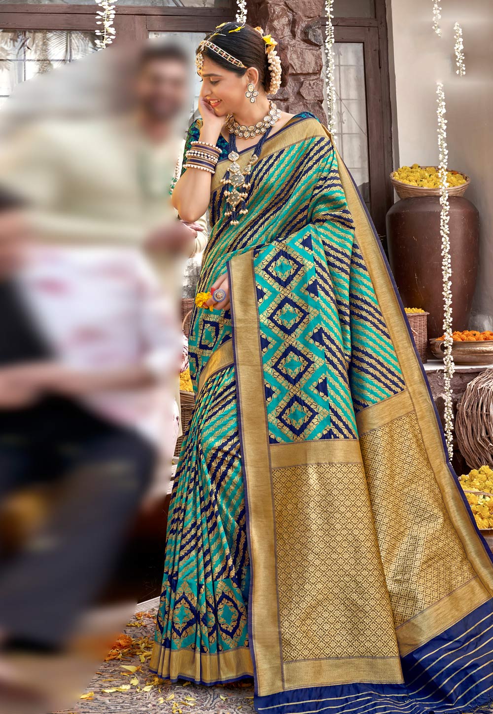 Turquoise Silk Saree With Blouse 228251