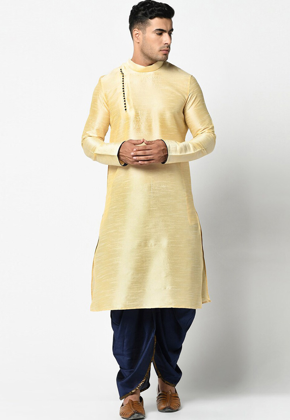 Cream Art Silk Dhoti Kurta 234993