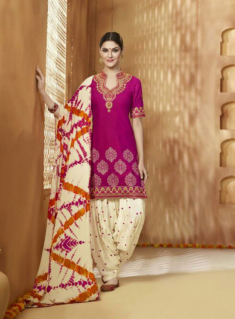 Magenta Cotton Punjabi Suit 82535