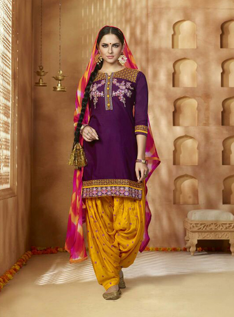 Purple Cotton Patiala Suit 82542