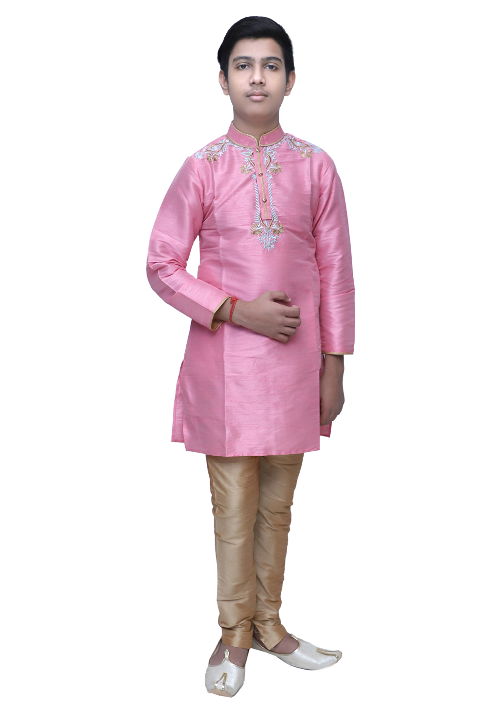 Pink Dupion Silk Readymade Kids Kurta Pajama 211353