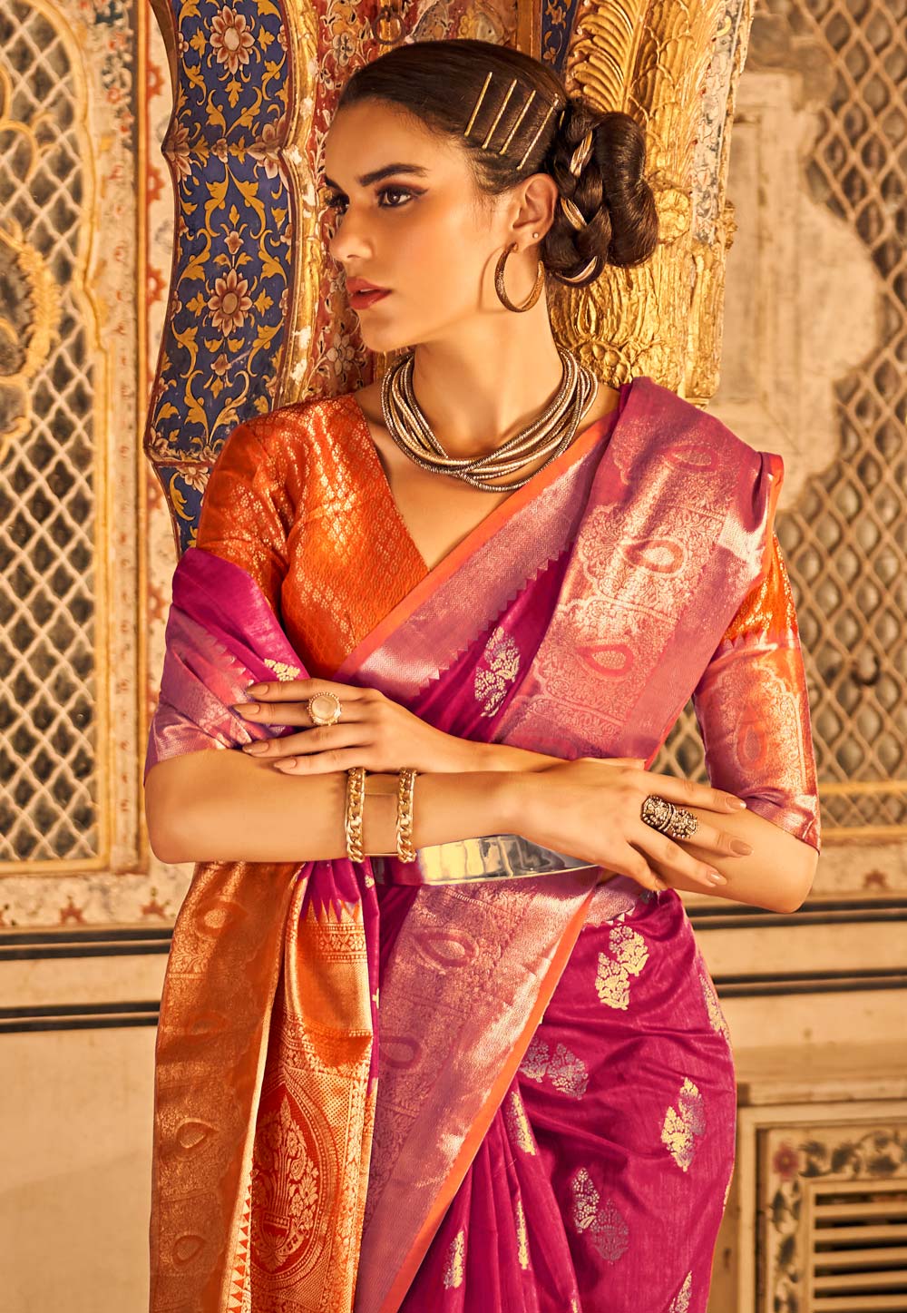 Tussar silk saree hot sale with jewellery