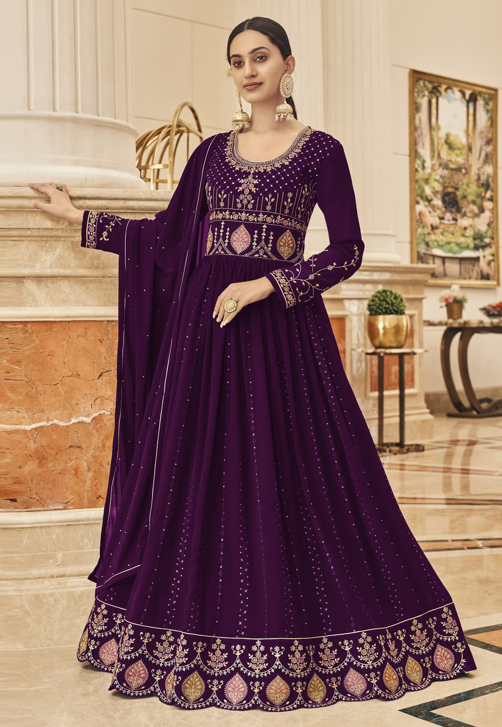 Purple Georgette Long Anarkali Suit 247131