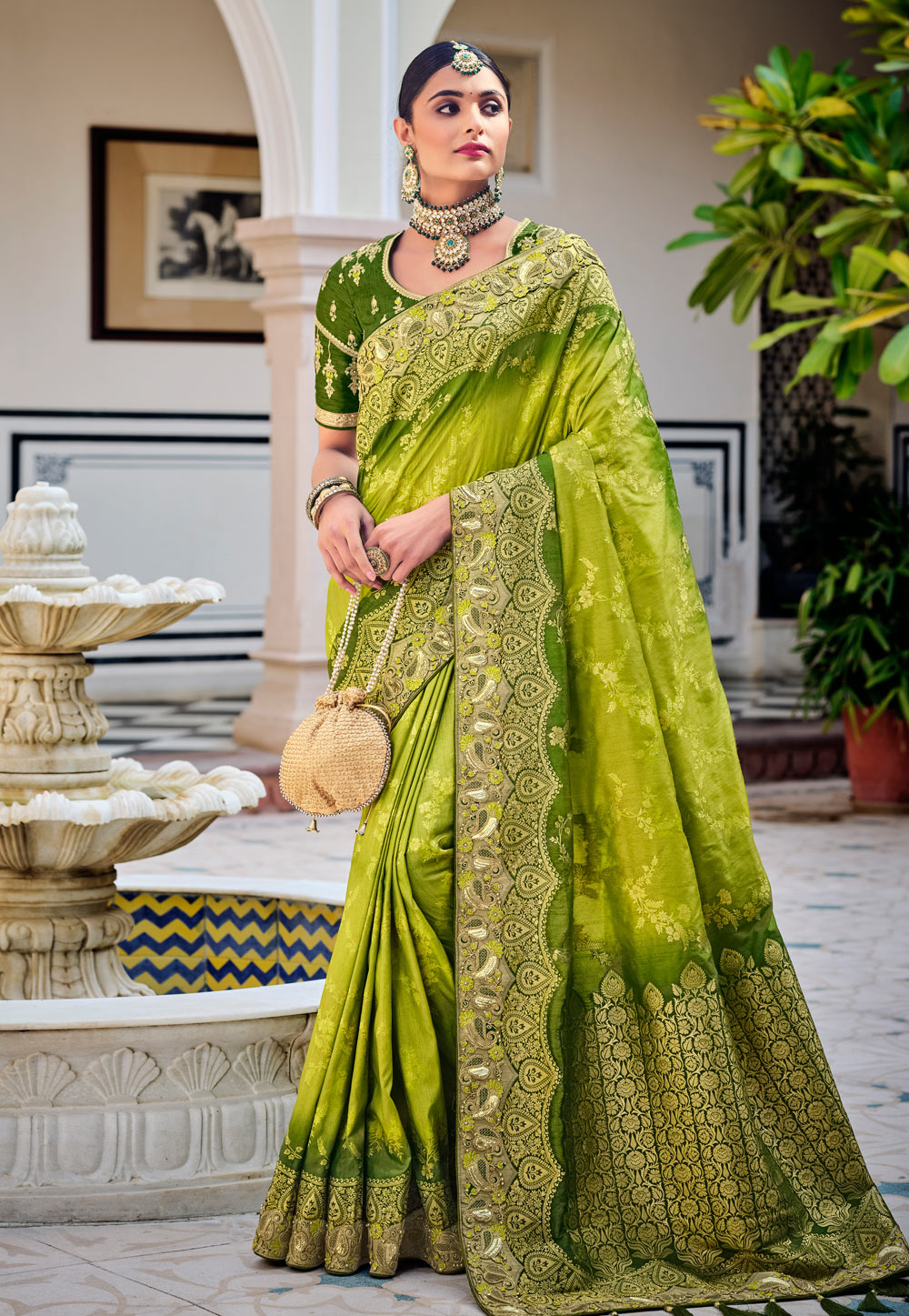 Light Green Silk Saree With Blouse 241711
