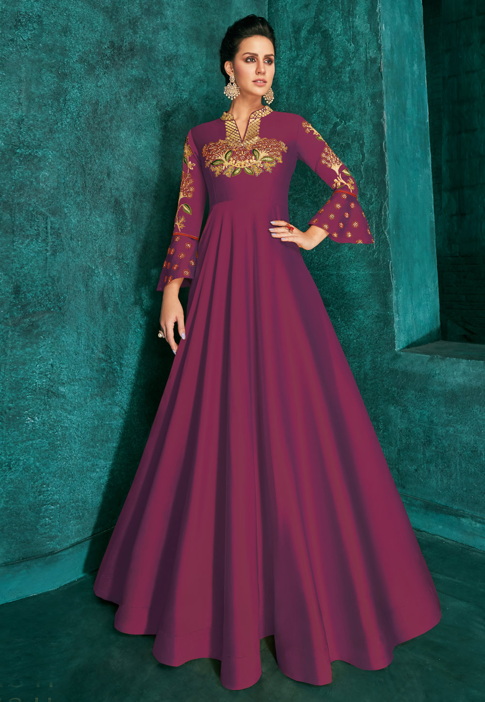 Magenta Silk Readymade Gown 195130