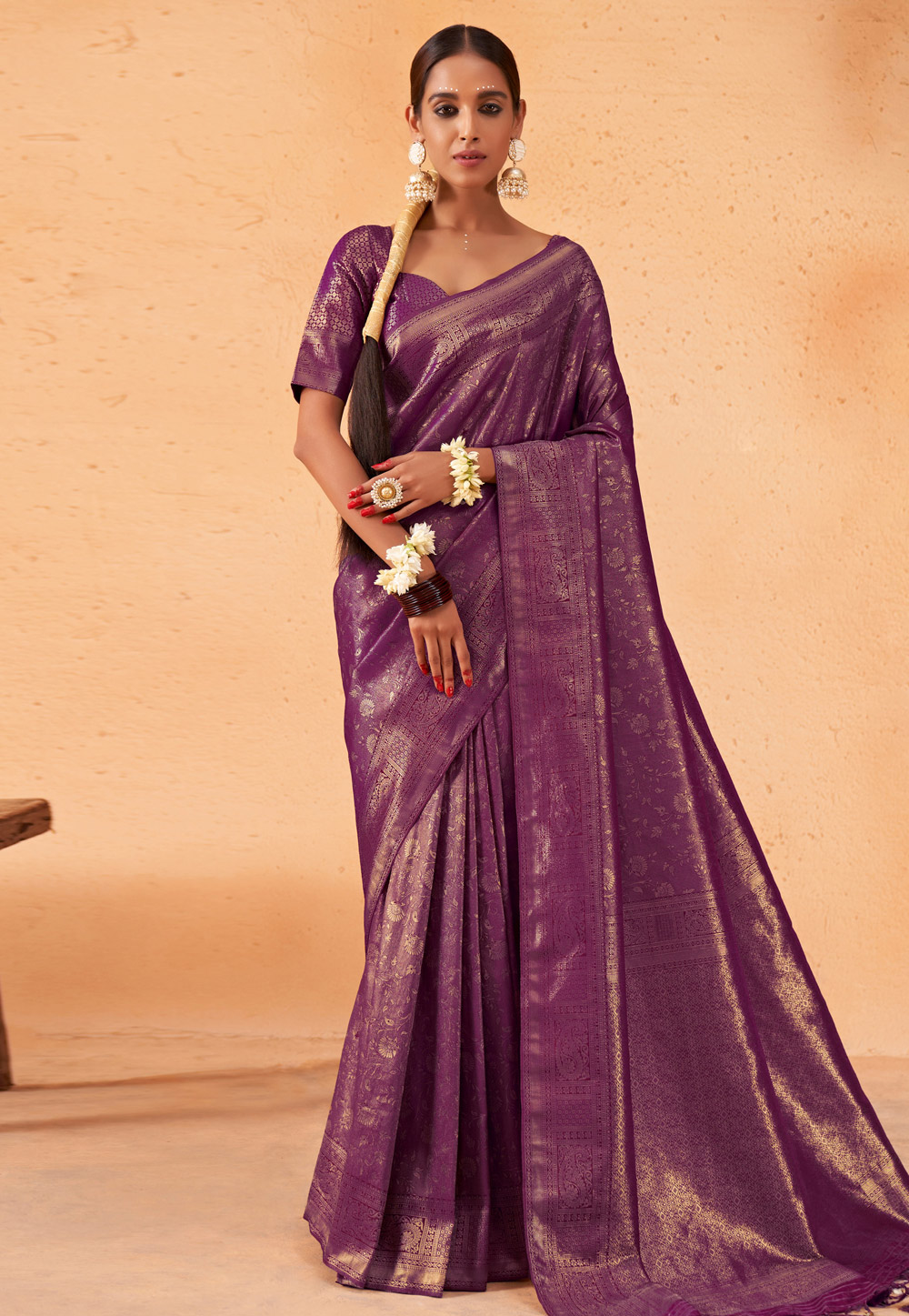 Purple Kanjivaram Silk Saree With Blouse 258319