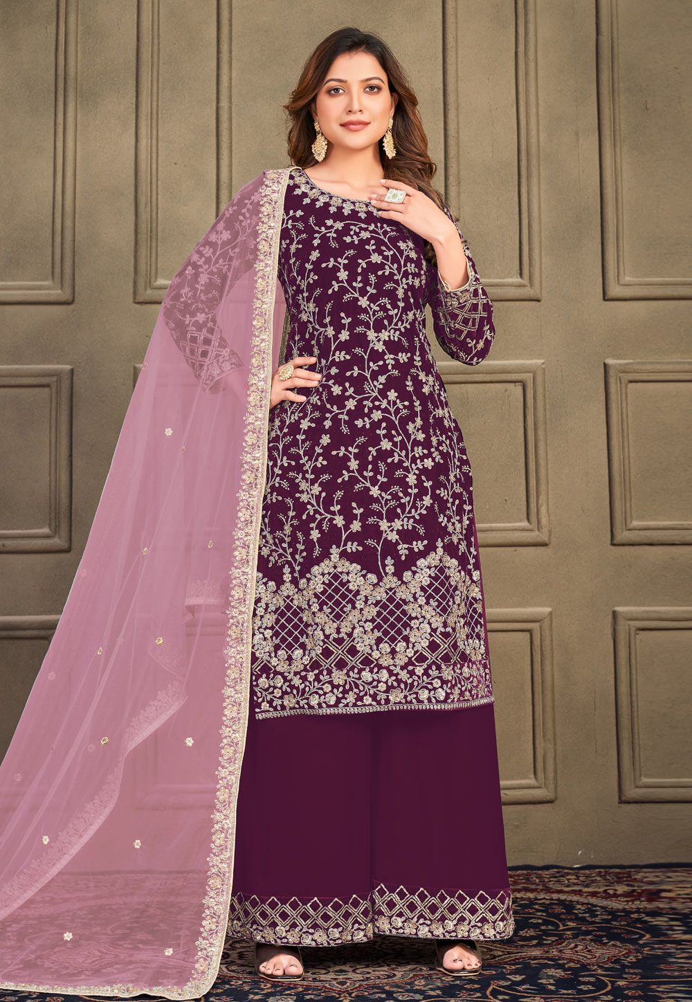 Purple Velvet Pakistani Suit 256311