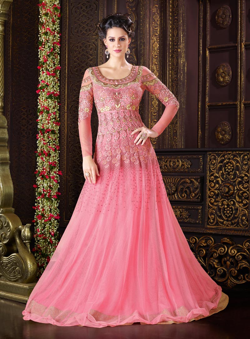 Pink Net Long Anarkali Suit 90140