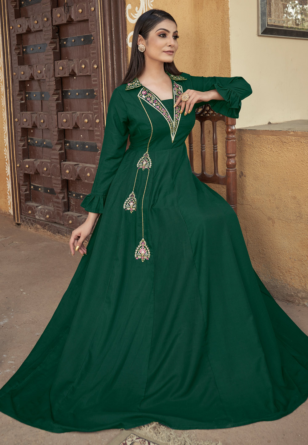 Buy Dark Green Georgette Embroidered Gown Party Wear Online at Best Price |  Cbazaar