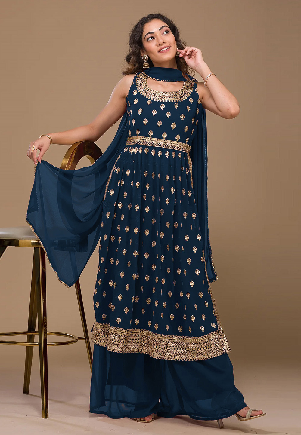 Buy Traditional Wear Blue Embroidery Work Faux Georgette Pakistani Suit  Online From Surat Wholesale Shop.