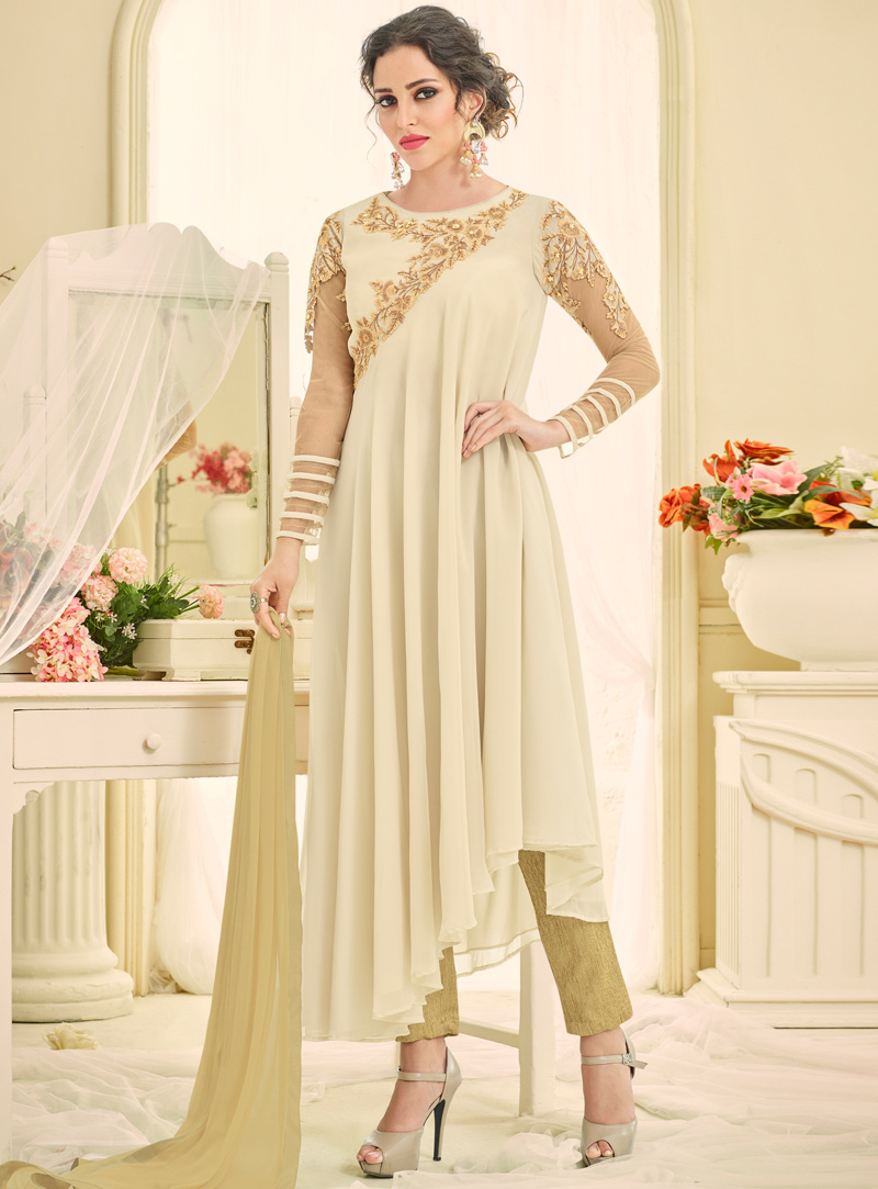 Off White Georgette Pant Style Suit 118264