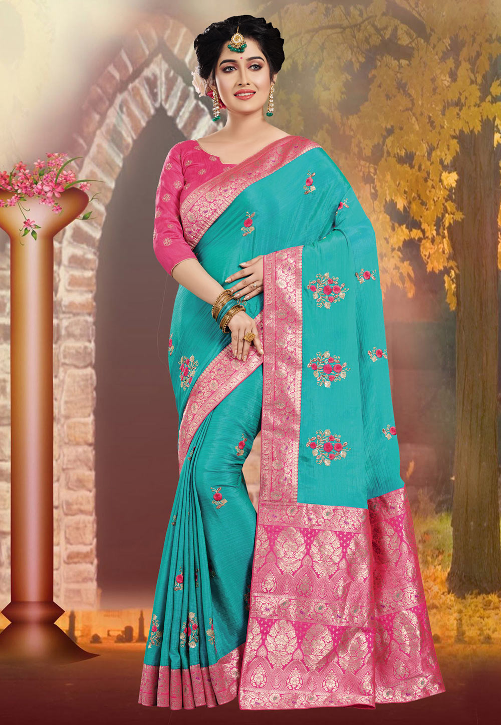 Aqua Silk Festival Wear Saree 155148