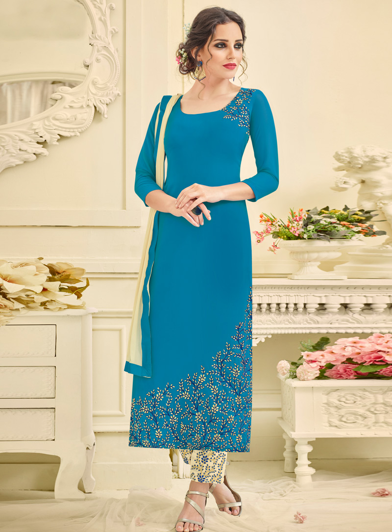 Sky Blue Georgette Pakistani Style Suit 118265