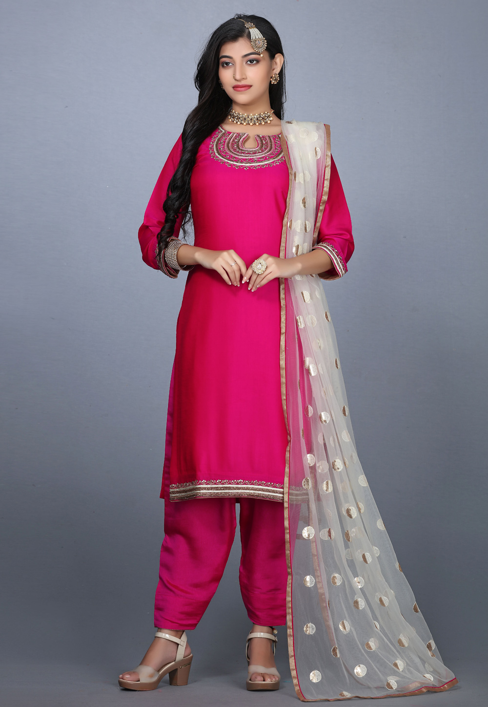 Magenta Art Silk Handwork Punjabi Suit 240144
