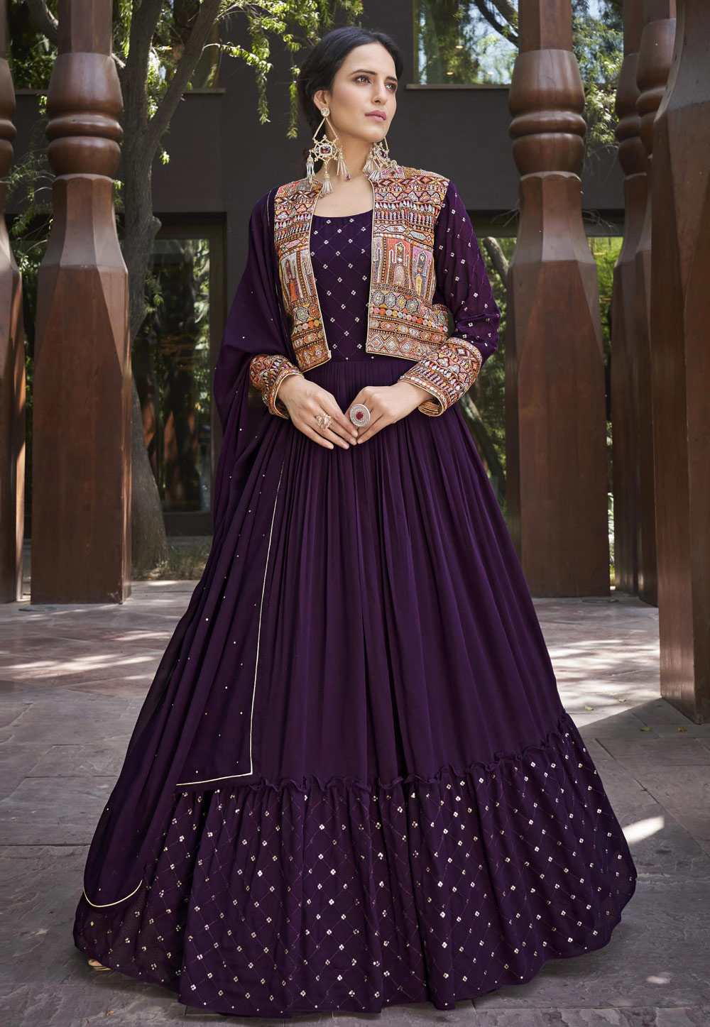 Purple Georgette Gown With Jacket 255747