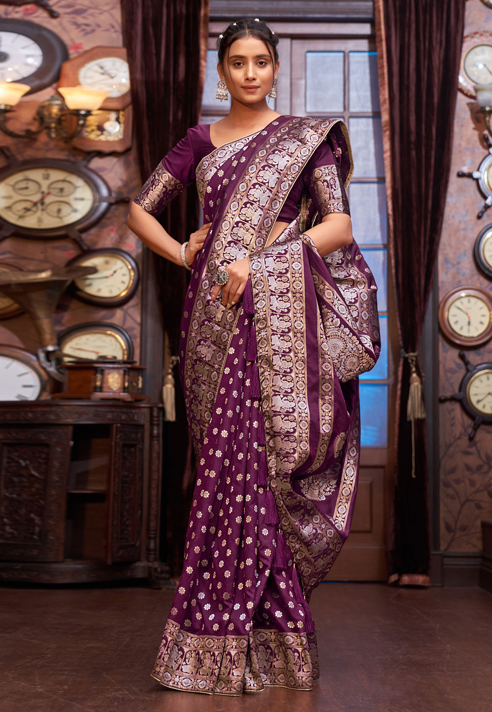 Purple Banarasi Silk Saree With Blouse 250017
