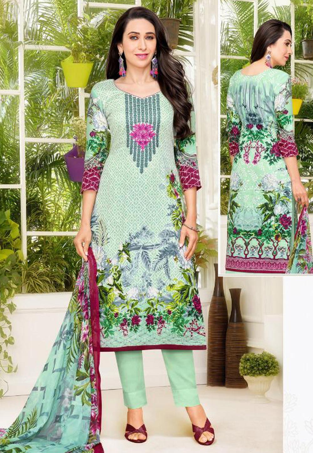 Karishma Kapoor Aqua Satin Pakistani Style Suit 154750
