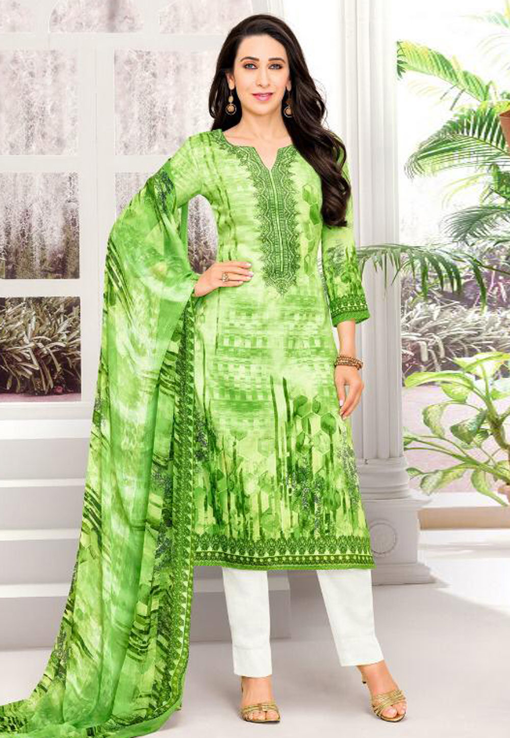 Karishma Kapoor Light Green Satin Pakistani Style Suit 154754