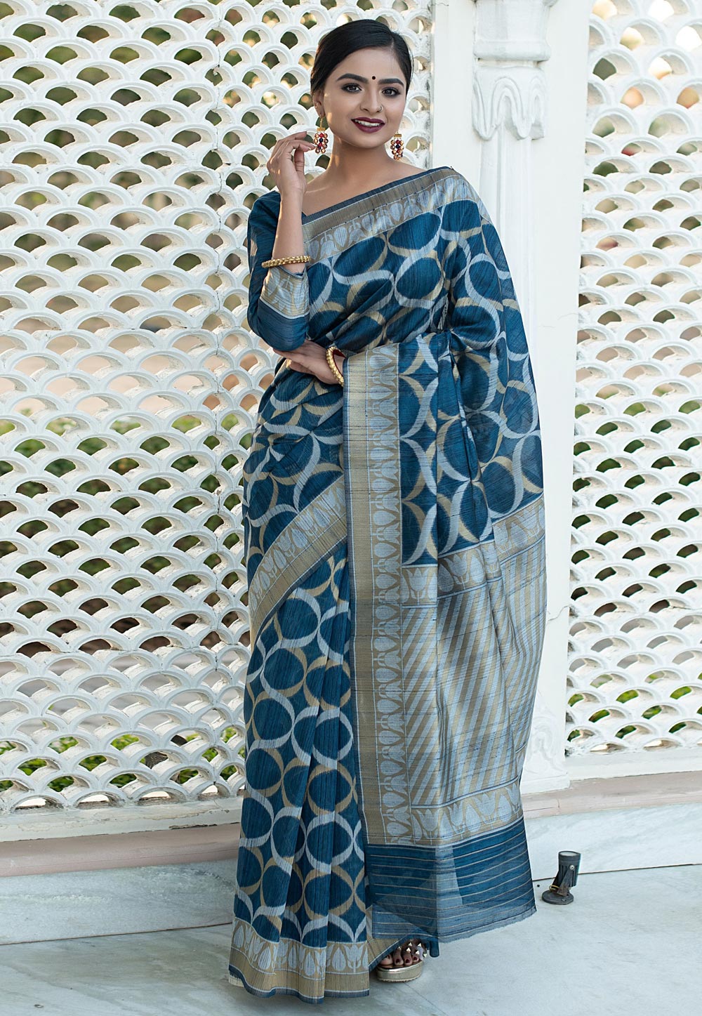 Blue Tussar Silk Festival Wear Saree 230753