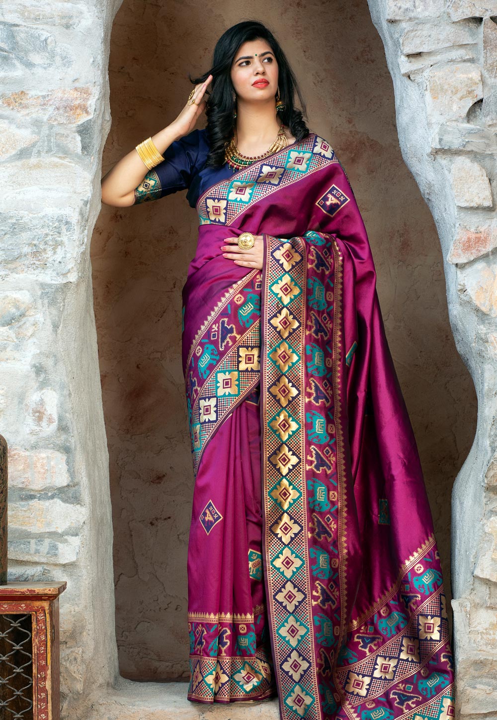 Purple Patola Silk Saree With Blouse 213523