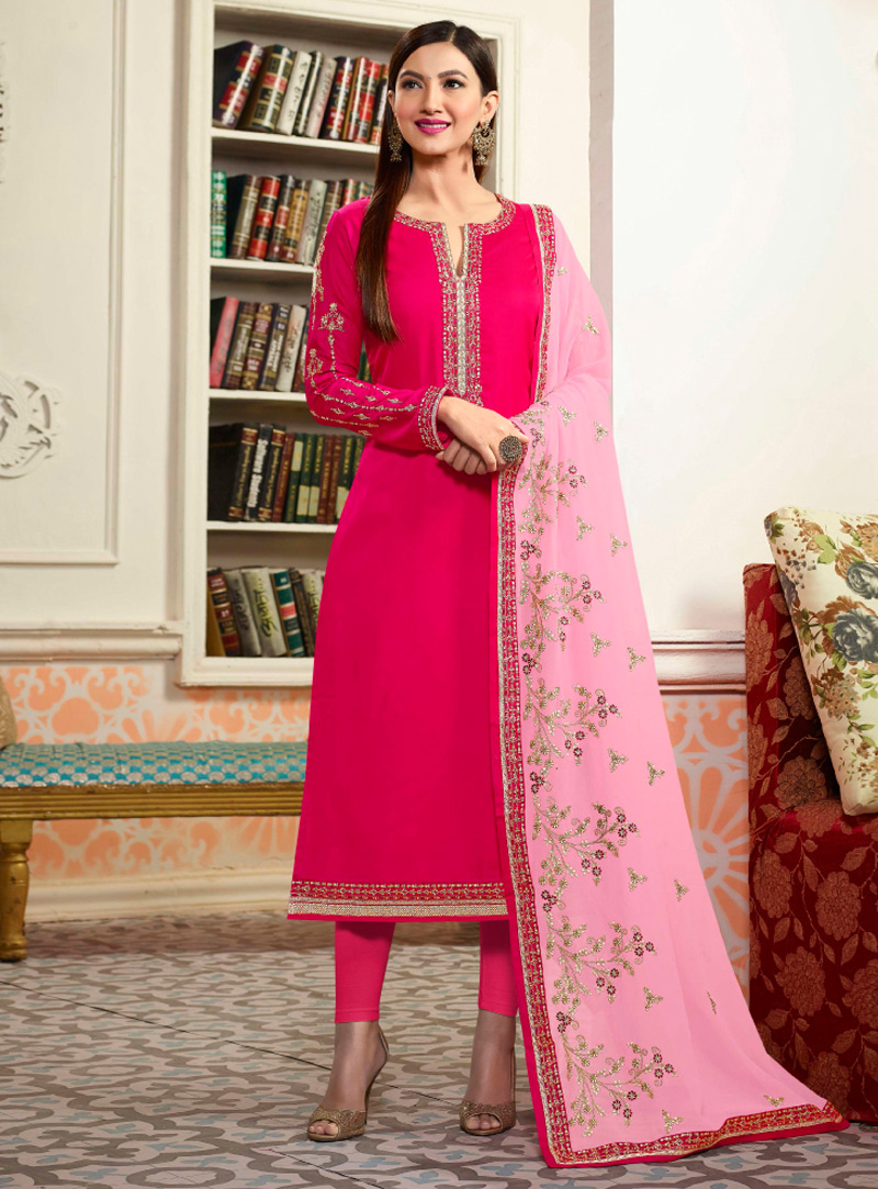 Gauhar Khan Magenta Georgette Pant Style Suit 127168