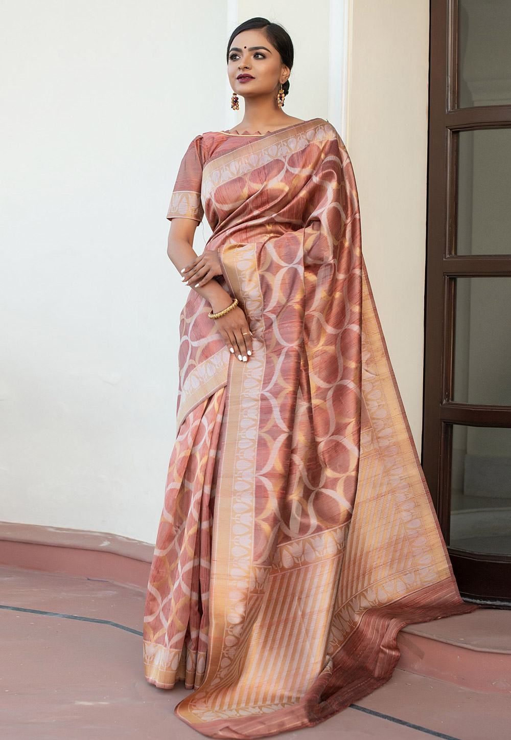 Brown Tussar Silk Saree With Blouse 230754