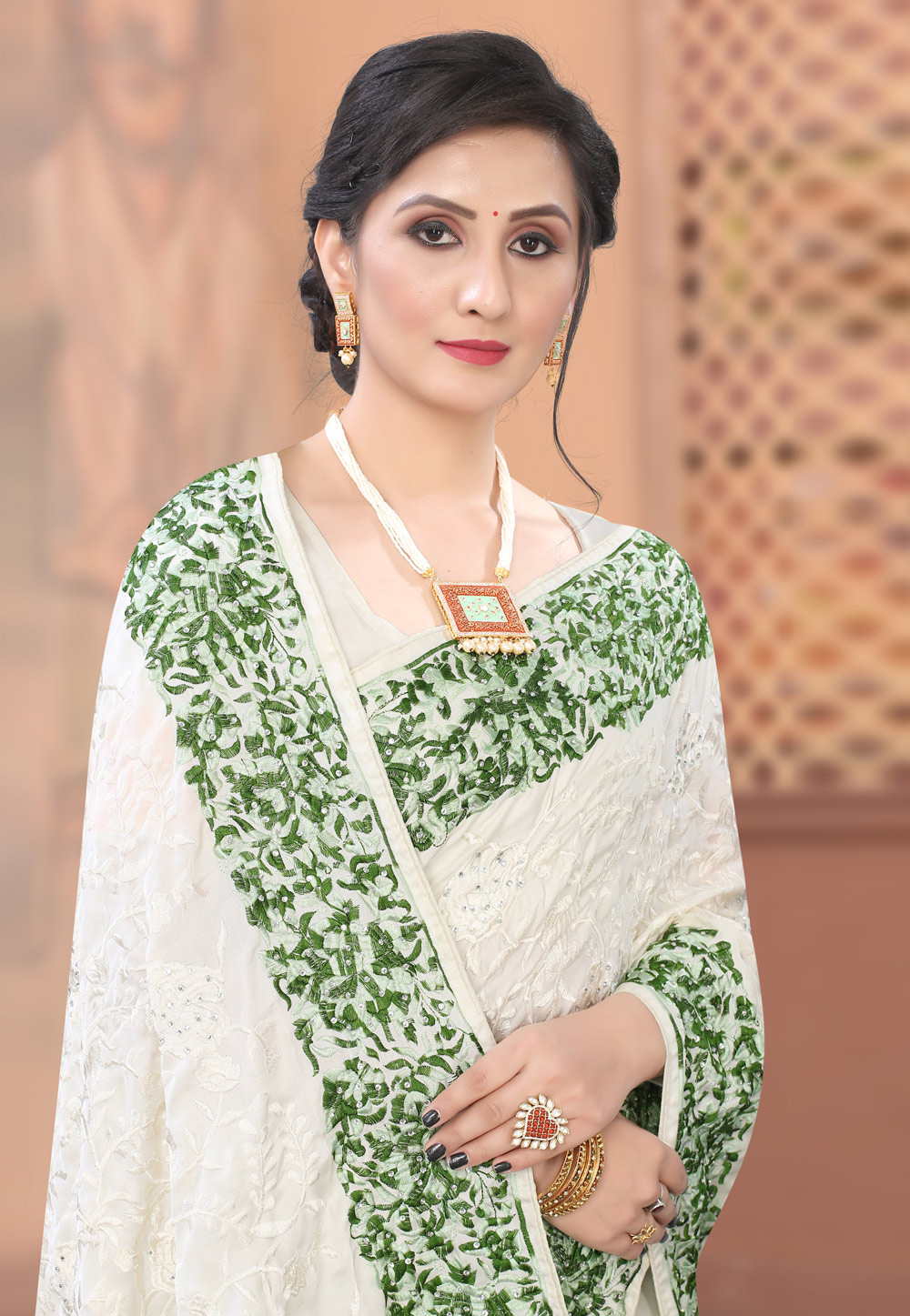 White Colour Soft Silk Dark Green Border Saree | Indian sari dress, Silk  sarees, Soft silk sarees
