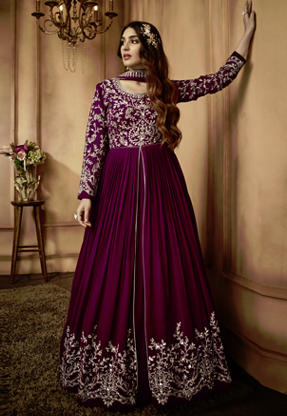 Purple Georgette Abaya Style Anarkali Suit 250069