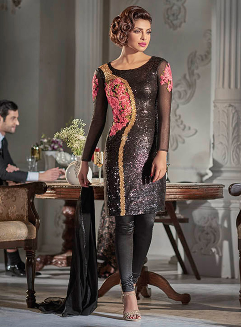 Priyanka Chopra Black Georgette Bollywood Suit 78384